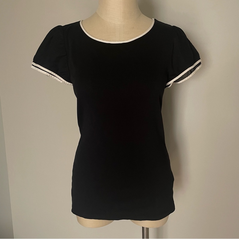 Lauren Ralph Lauren black short sleeve top with white trim size L